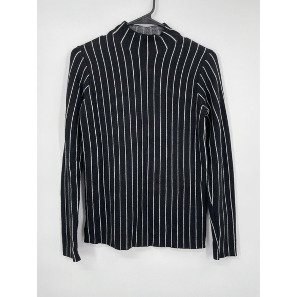 ZARA KNIT Black White Vertical Stripe Mock Neck Long Sleeve Sweater Top Womens S